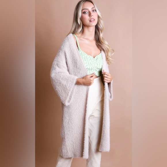 NEW Luxe Bohemian Faux Mohair Knit Cardigan | BEIGE - Picture 5 of 6